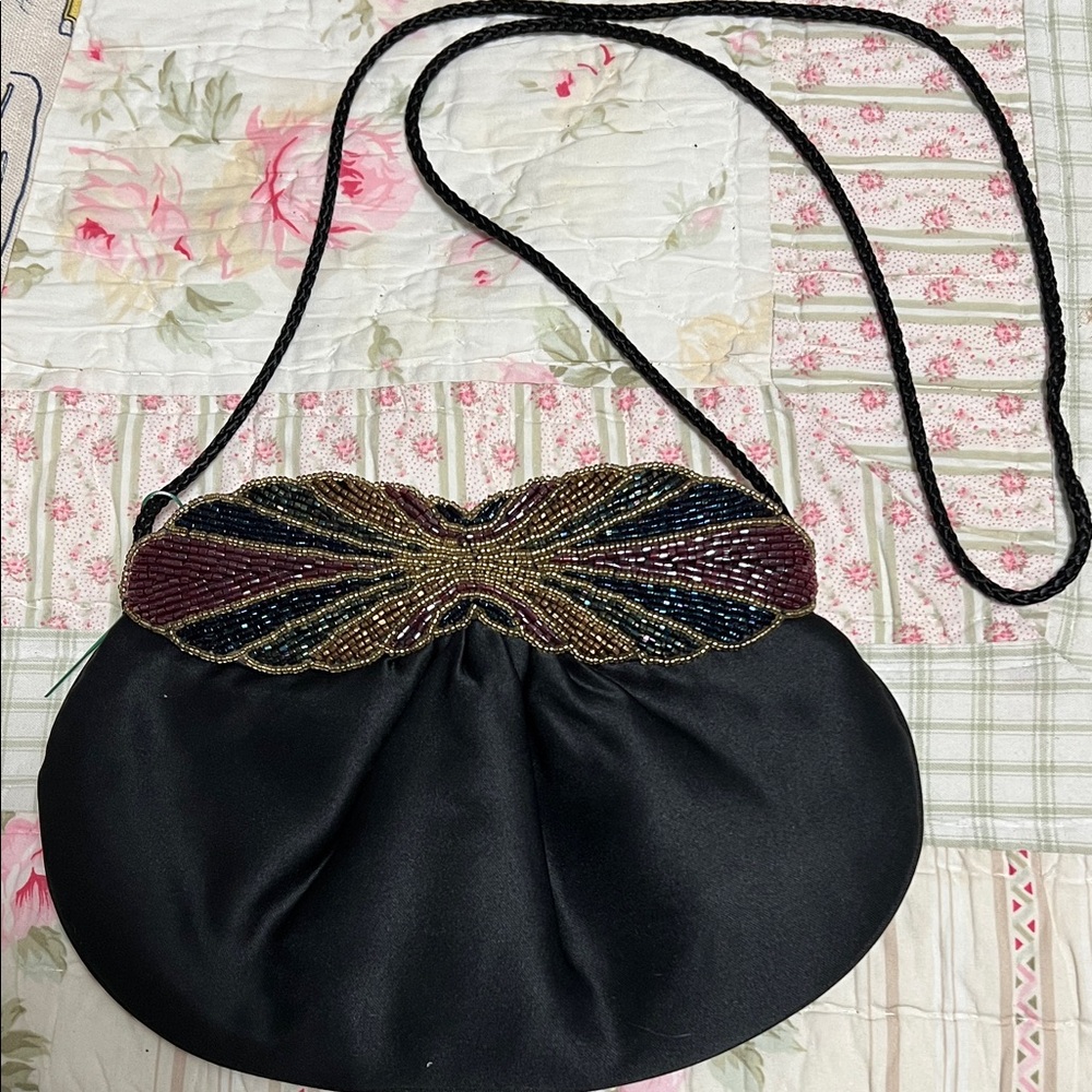 Chic Black and Multicolor Beaded Clutch